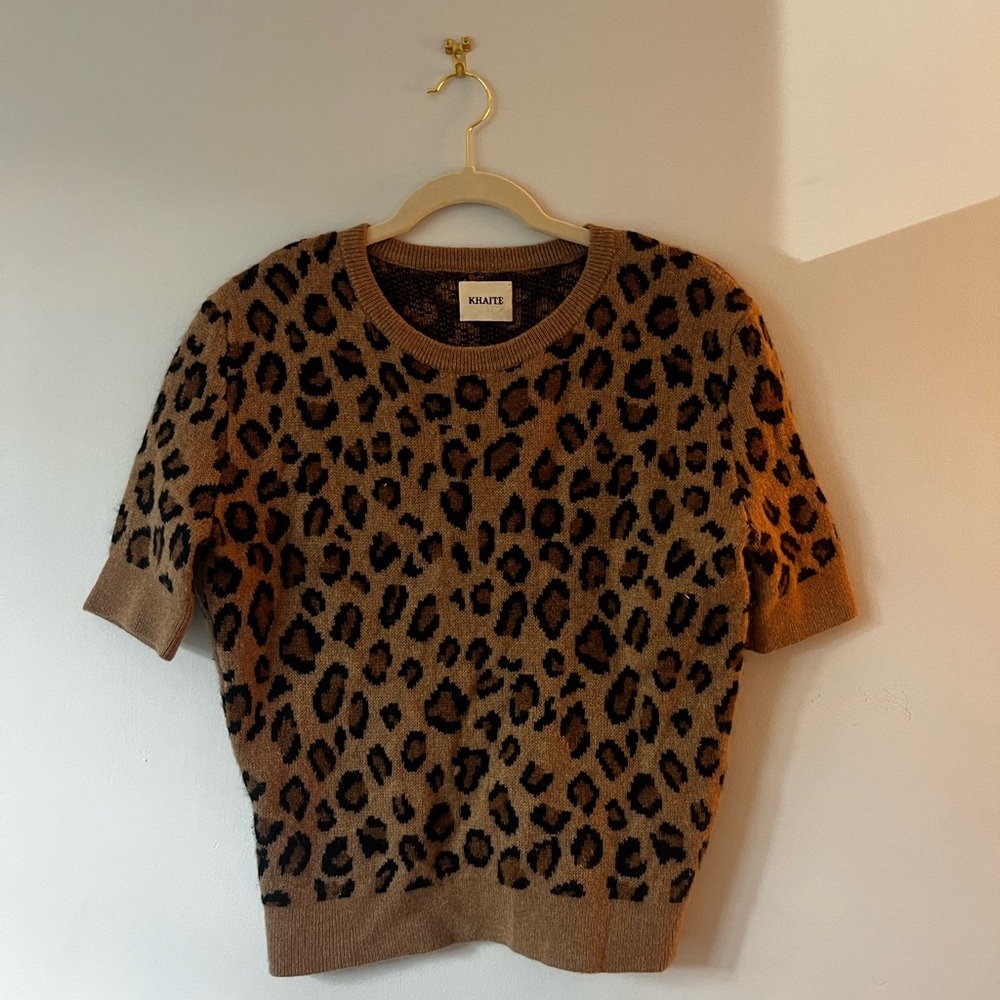KHAITE Cashmere Brown Leopard Print Knit Top